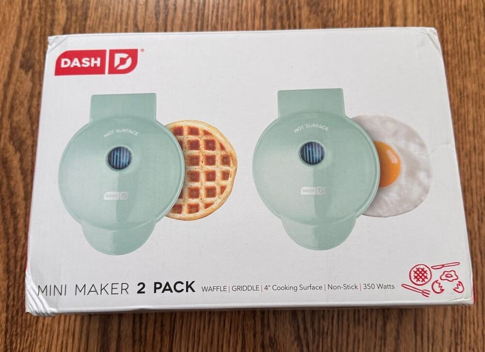 DASH Aqua Mini Maker 2 Pack Waffle Griddle 4" Cooking Surface